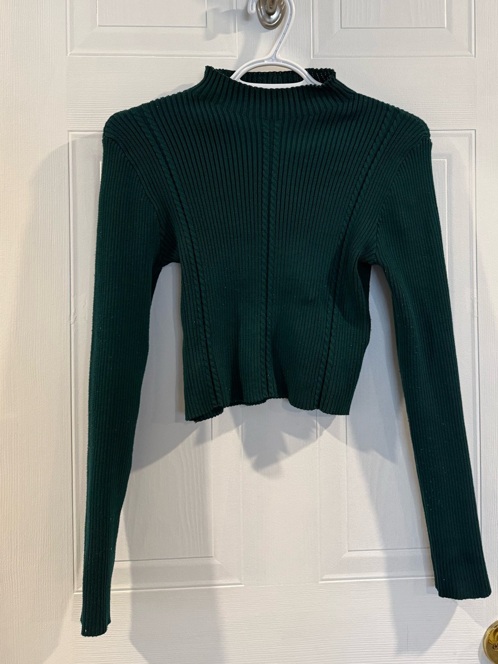 Dark Green Ribbed Cropped Sweater